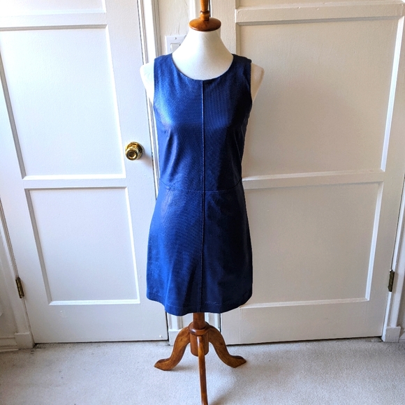 Saks Fifth Avenue Dresses & Skirts - Saks Fifth Avenue red brand blue leather dress Size small